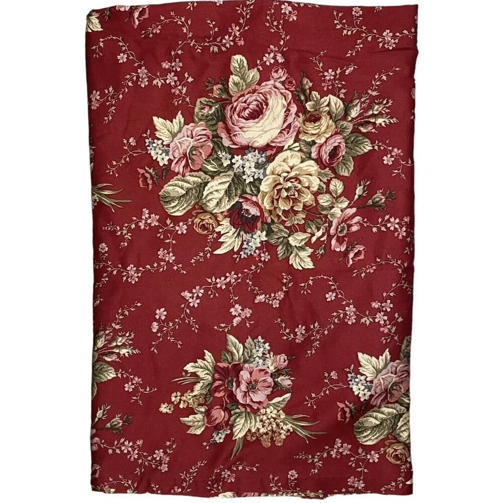 Waverly Ballad Bouquet BALLON SHADE VALANCE Curtains Crimson Red Cabbage Rose